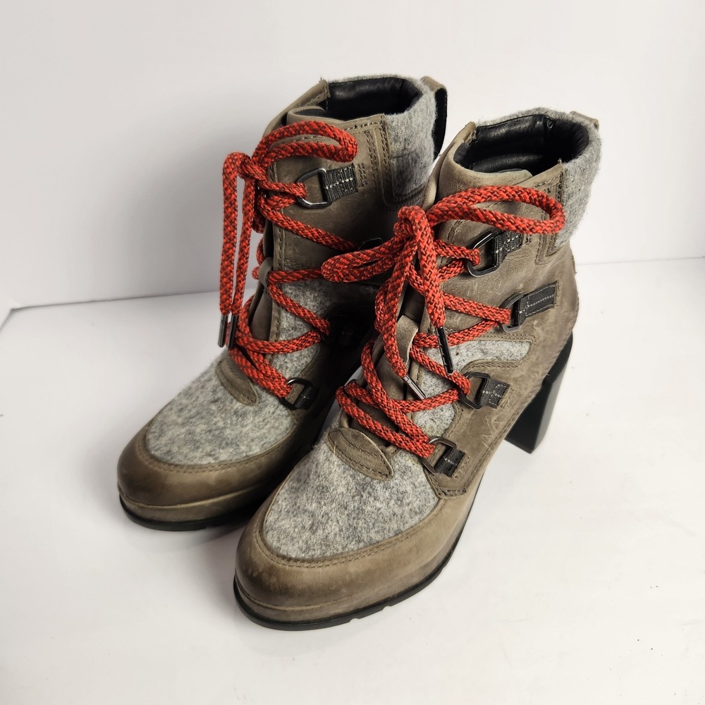 Sorel Blake Lace Up Quarry Gray Waterproof Block Heel Ankle Boot Women Size 7